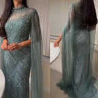 Eshaut&bridal Luxury Beaded Evening Dress Cape Sleeve Dubai Sheer Neck Mermaid Formal Prom Wedding Party Gown Customized 2026 - Matrix Studios