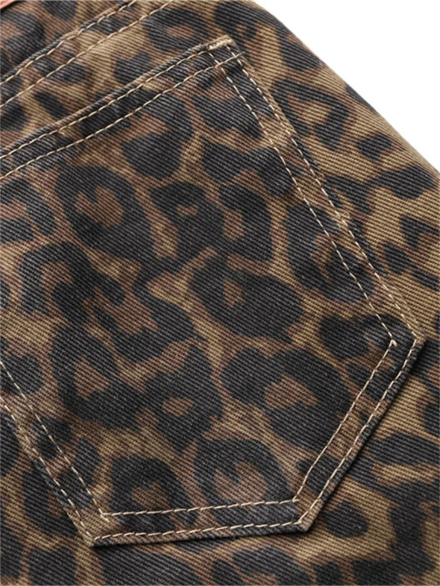 Leopard Print Jeans for Women High Waisted Y2k Retro Fashion Streetwear Denim Pants Hip Hop Straight Wide Leg Baggy Jeans - Matrix-studios.com