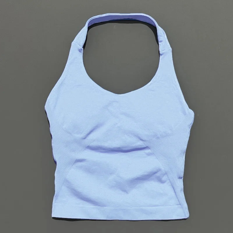 HISTELLO Sports Halter Top Seamless Longline Strappy Gym Tank Top Women Yoga Clothing Workout Fitness Sportswear Pilates Vest - Matrix-studios.com