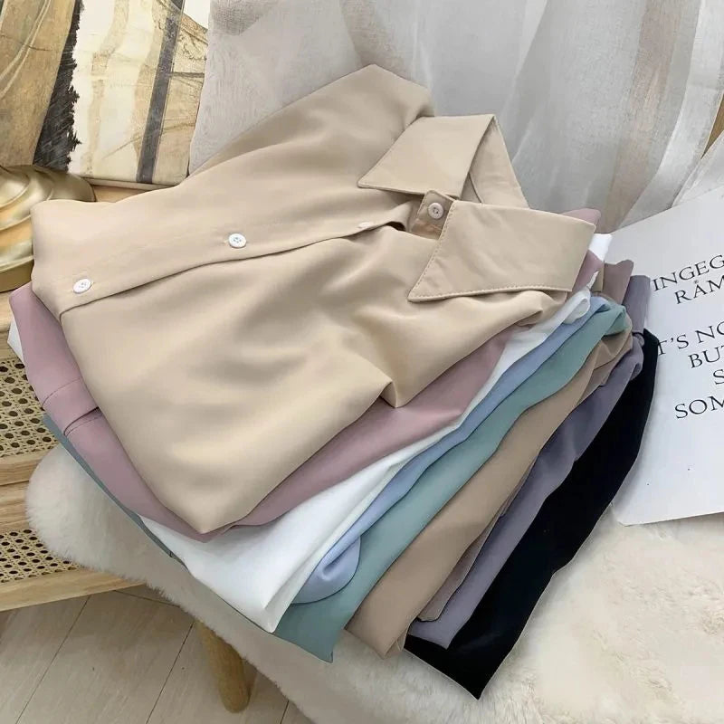 Women Chiffon White Shirts Korean Fashion Solid Loose Long Sleeve Tops Office Ladies Elegant Casual All Match Blouses Spring New - Matrix-studios.com