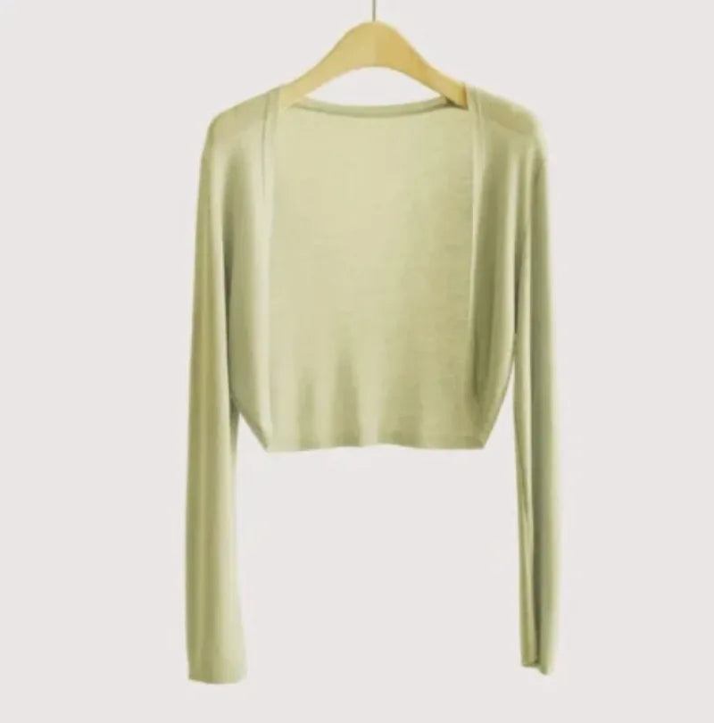 Ice Silk Knitted Cardigan Jacket Women Summer Shawl Sunscreen Outer Layer Thin Vest Air Conditioning Shirt Short Coat - Matrix Studios