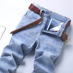 Spring Men's Light Blue Slim Jeans Stylish Casual Stretch Fabric Denim Pants Classic Trousers Smoke Gray - Matrix Studios
