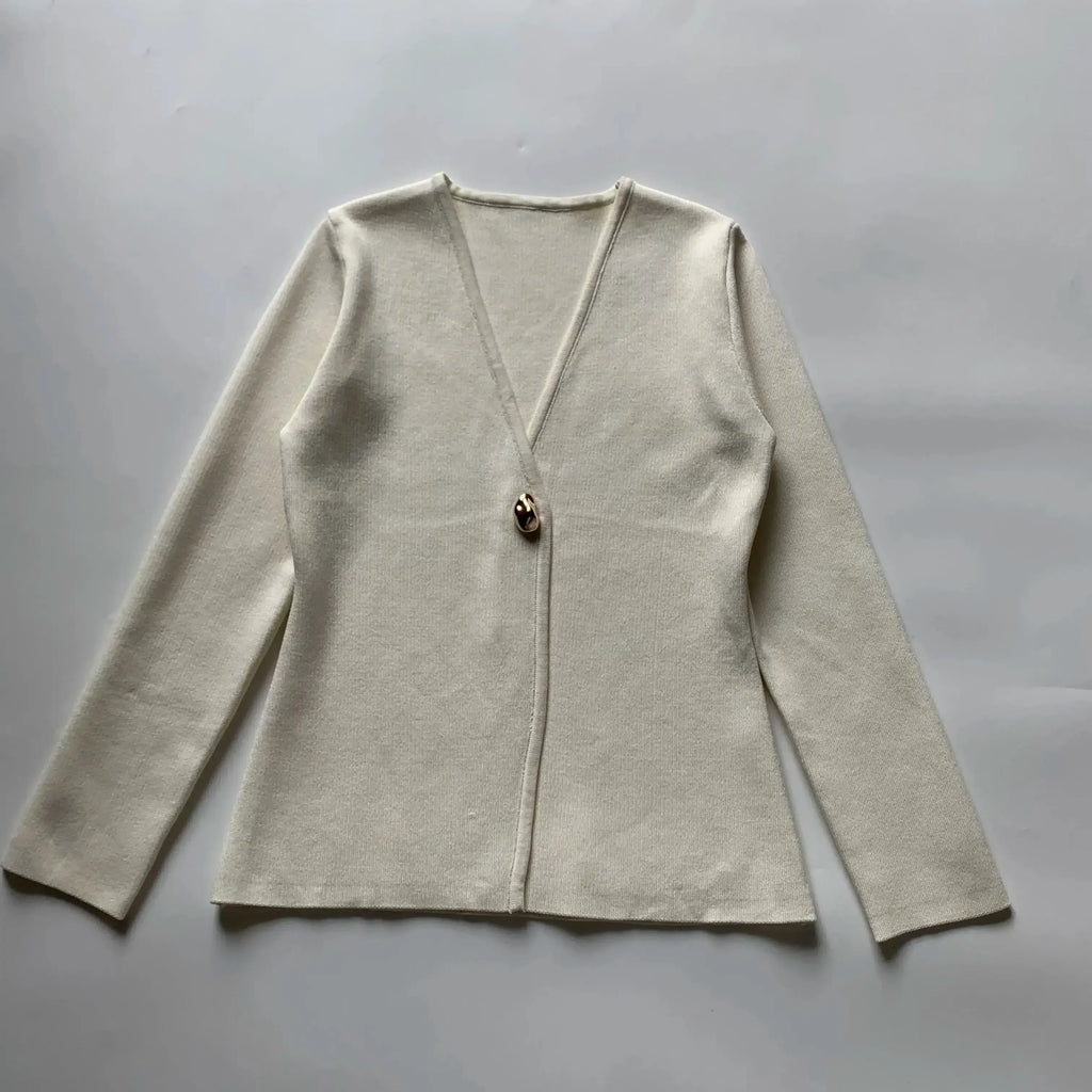 Spring Cardigan For Women Tops V-neck Knitted Cardigans Casual Simple Elegant Sweater Coat Outerwears Knitwear 4192005 - Matrix Studios