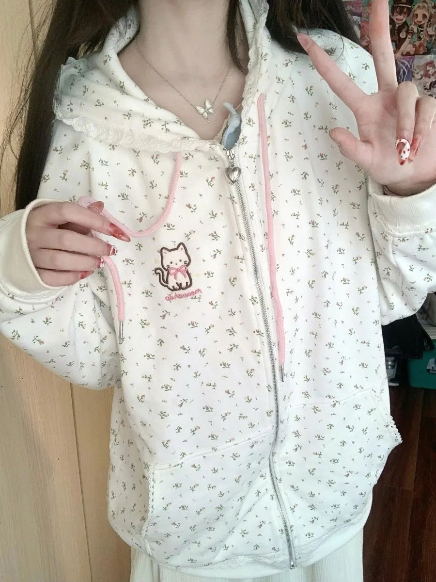 Y2k Kawaii Japanese Cartoon Long Sleeve Zipper Hooded Sweatshirts Subculture Loose Casual Hoodies Women Tops 2000s Vintage Chic - Matrix Studios