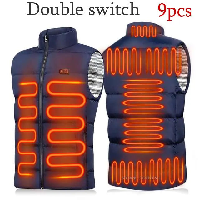 13 PCS Heated vest Jacket Fashion Men Women Coat Intelligent USB Electric Heating Thermal Warm Clothes Winter Heated Vest 열선조끼 - Matrix Studios