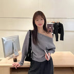 Knitted Sweater Women Pullovers New Long Sleeve Slash Neck Black Knit Sweater Pullover Women Tops Sweaters Women Clothing Q1476 - Matrix-studios.com