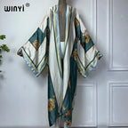WINYI Summer Bohemian Kimono Beach Cover-Up Swim Suit Elegant African Women Boho Cardigan Sexy Holiday Long Sleeve Beach Dress - Matrix Studios