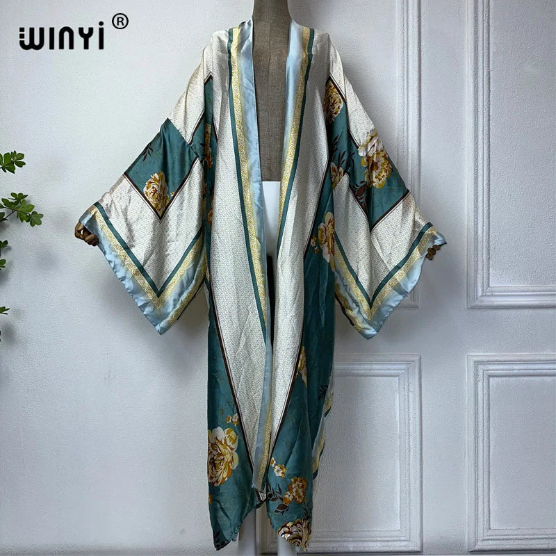 WINYI Summer Bohemian Kimono Beach Cover-Up Swim Suit Elegant African Women Boho Cardigan Sexy Holiday Long Sleeve Beach Dress - Matrix Studios
