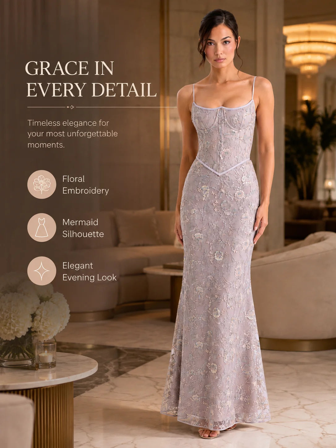 Women Floral Embroidery Sequin Mermaid Prom Dress, Spaghetti Strap Corset Bodycon Long Evening Gown for Wedding Guest Formal Party - Matrix-studios.com