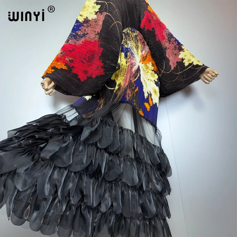 WINYI Pleated Elastic Loose Dress Beach Cover Up Abaya Dubai Luxury Party Dress Fashion Evening Dress Abaya Muslim Woman Kaftan - Matrix-studios.com