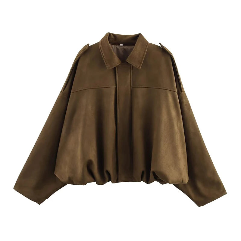 Women's Bomber Jackets Coats Fashion Turn-down Collar Long Sleeve Loose Coats Vintage Female Outerwear Chic Tops - Matrix-studios.com