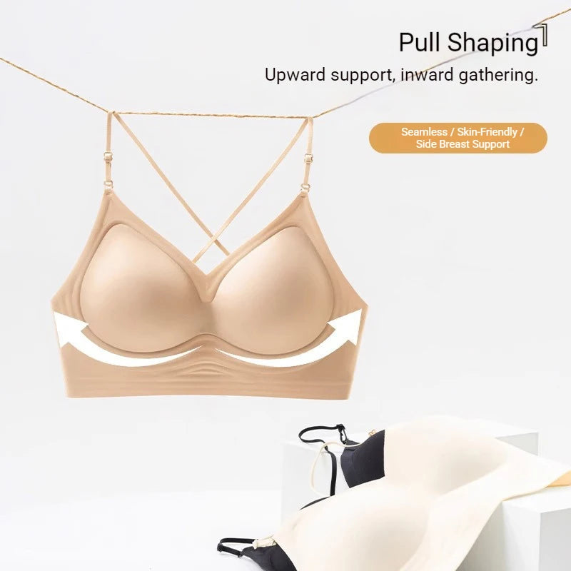 FINETOO Women's 3 Ways to Wear Halter Neck Backless Bralette Seamless Thin-Strapped Gather Bra Female Sexy Solid Color Underwear - Matrix Studios
