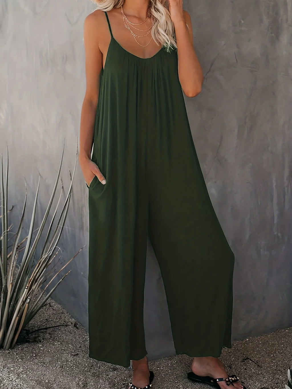 Plus Size Women's 2025 Summer Jumpsuit - Sleeveless Wide Leg Romper with Side Pockets, Casual One Piece Outfit - Matrix Studios