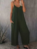 Plus Size Women's 2025 Summer Jumpsuit - Sleeveless Wide Leg Romper with Side Pockets, Casual One Piece Outfit - Matrix Studios