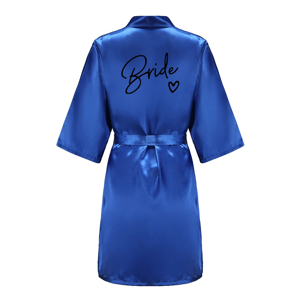 Wedding Party Team Bride Robe With Black Letters Kimono Satin Pajamas Bridesmaid Bathrobe SP003 - Matrix-studios.com