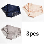 3pcs Lace Women's Panties French Seamless Underwear Female Ice Silk Briefs Solid Color Breathable Underpants Lingerie - Matrix Studios