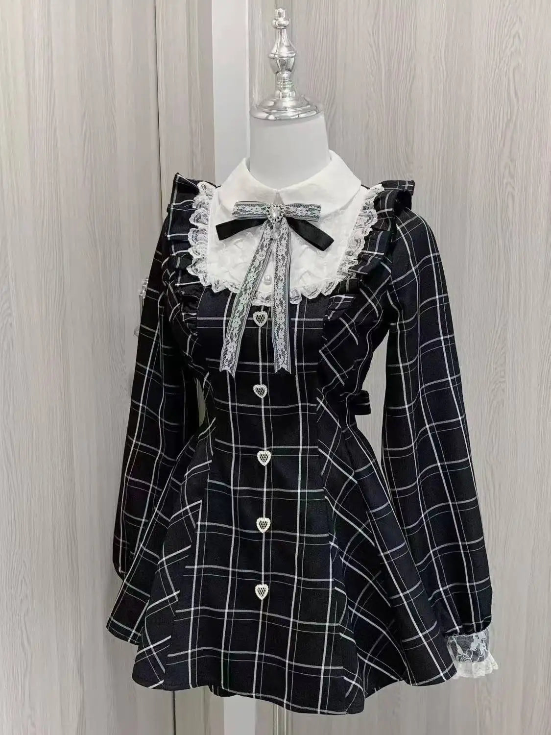 Y2k Aesthetic Lolita Style Bow Dress Shorts Set Japanese Women Gothic Lace Flare Sleeve Button Shirt Dress Punk Party Mini Dress - Matrix-studios.com