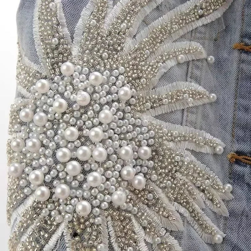 fashion Lace Beaded Denim Vest Women Cardigan 2026 New spring  Sleeveless Jacket Fashion Loose Vintage jeans Waistcoat tide R359 - Matrix Studios
