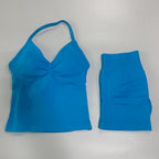No Logo 2Pcs Gym Set Women Backless Tank Tops High Waist Scrunch Seamless Shorts Gym Suit Fitness Clothes Activewear Workout Set - Matrix-studios.com