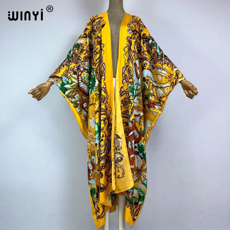 WINYI Kimono Africa Summer Boho Print Beach Outfits for Women Cover-Up Long Coat Elegant Coat Beach Outfits for Women Maxi Dress - Matrix Studios