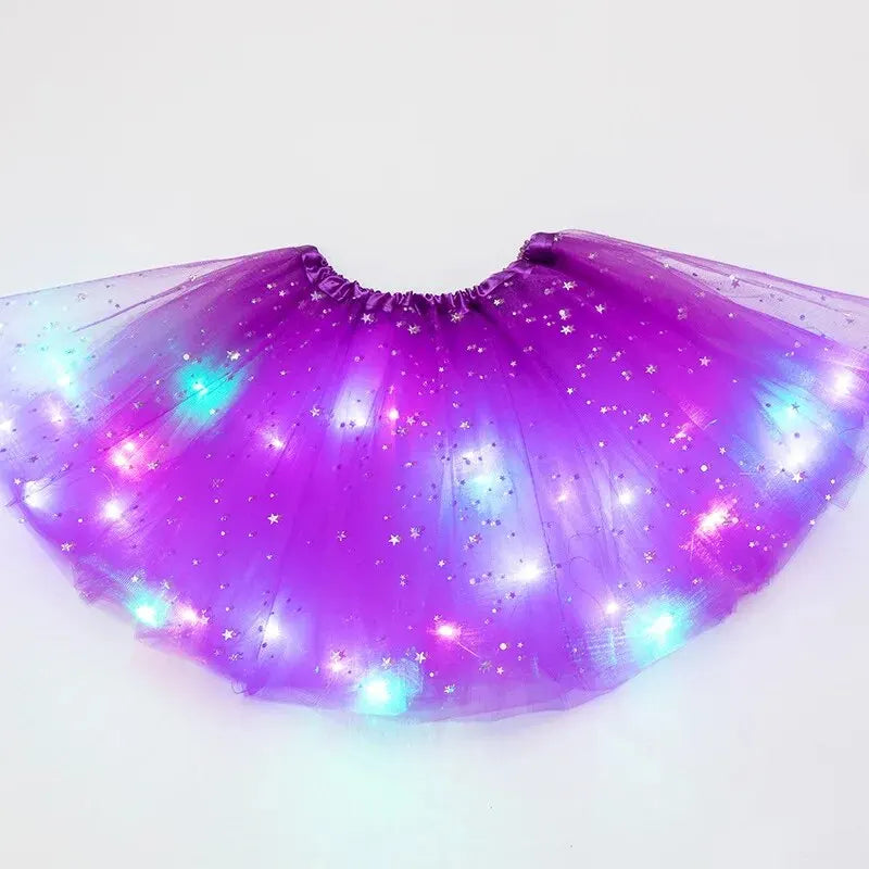 LED Glowing Light Women Tulle Star Skirt Short Tutu Mini Skirt Adult Fancy Ballet Dancewear Party Costume Ball Gown Mini Skirt - Matrix-studios.com