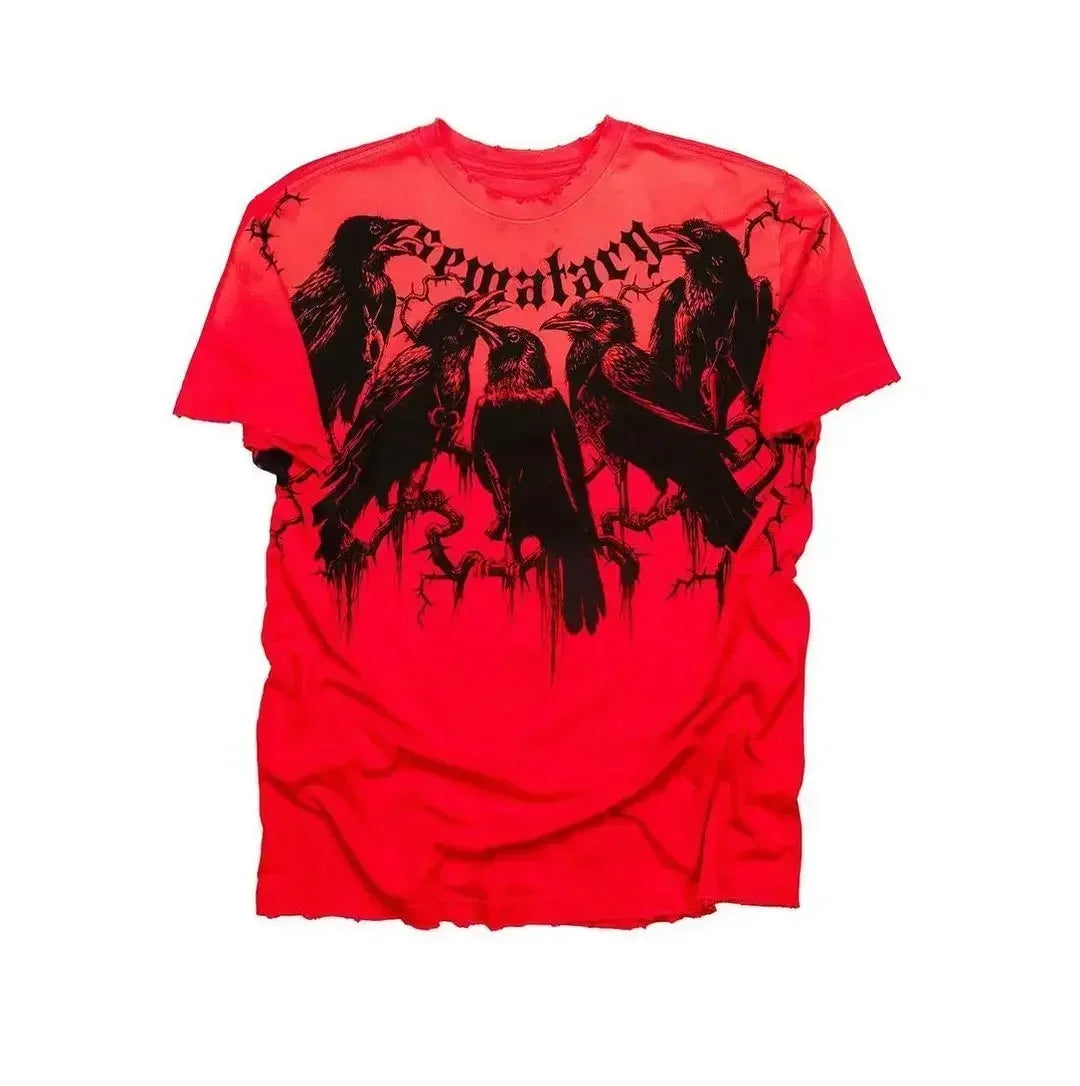Y2K Affliction T Shirt Vintage Clothing Punk Hip Hop Graphic Print Oversized T shirt Women Round Neck Cotton Short Sleeve Tops