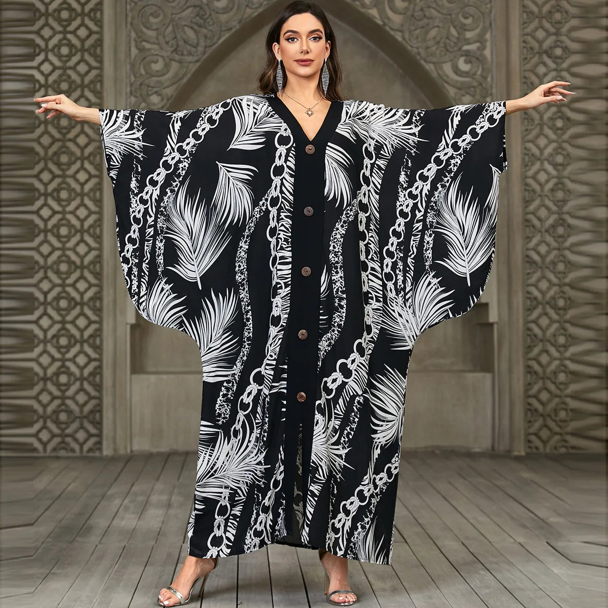 Caftans for Women Plus Size V-Neck Batwing Sleeve Kaftan Dress for Beach Swimwear Cover-Up Loungewear Mumu Dresses - Matrix Studios