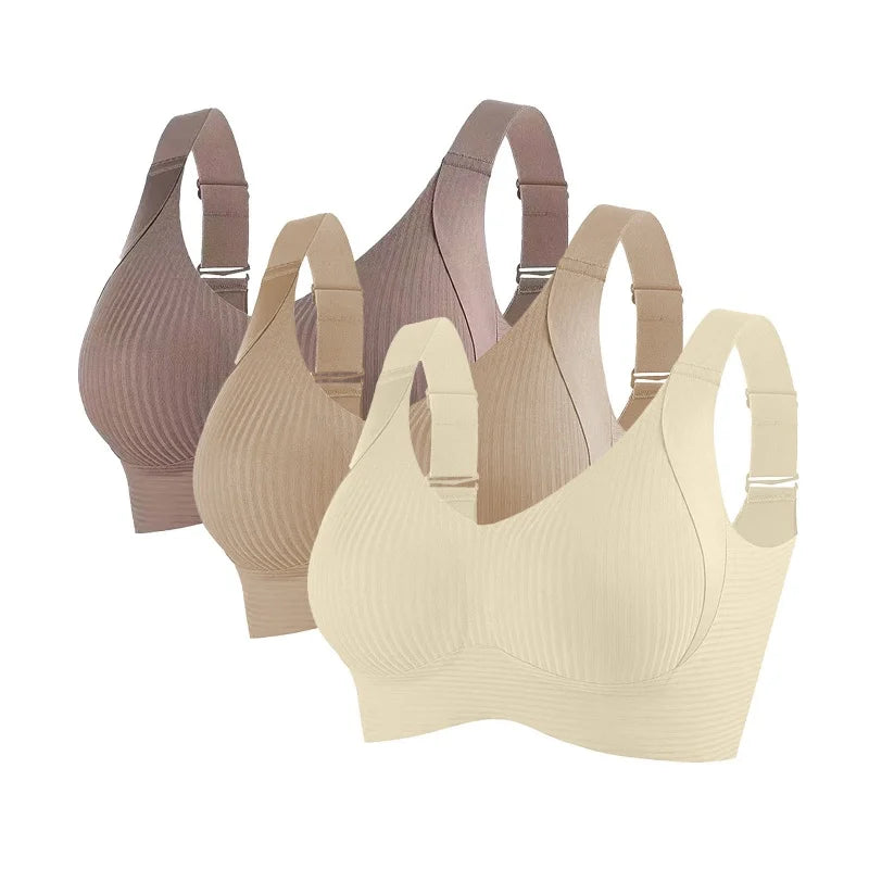 3Pcs/Set Women's Push-Up Bra Non-wire Lift Bra Seamless Underwear V-Neck Ribbed Bralette Plus Size Sexy Lingerie M-4XL Intimates - Matrix Studios