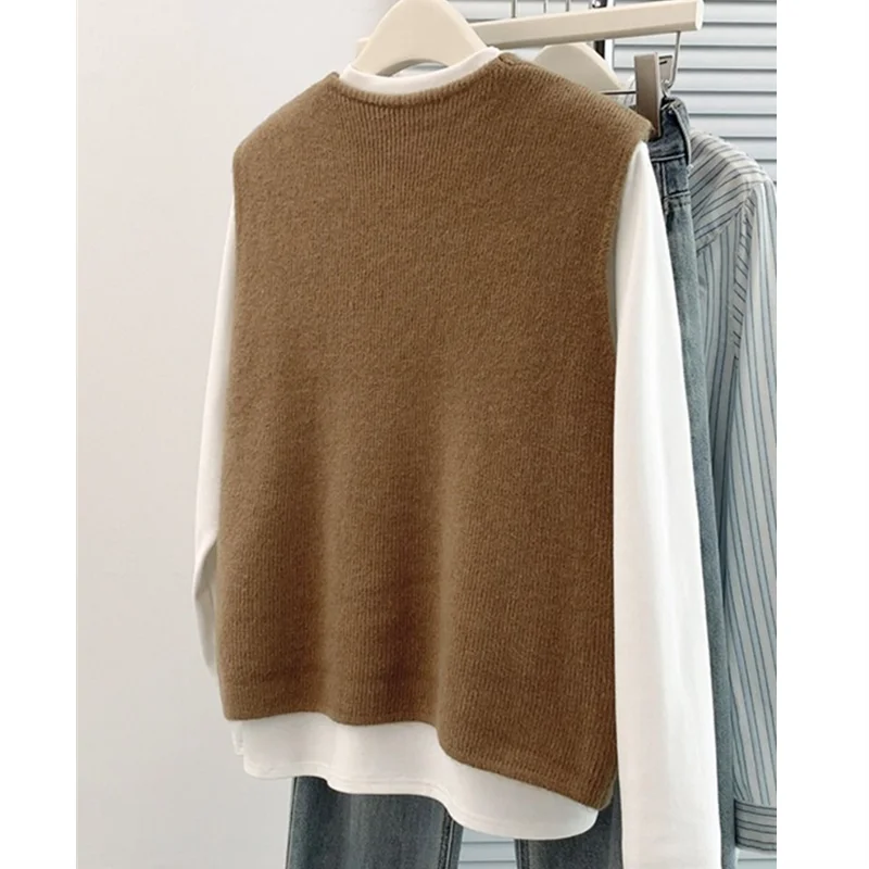 Women's Soft Knitted Vest Women Casual Button deep V-Neck Sleeveless Fall Cardigan stylish Simple Tank Tops Loose Knitwear Coats - Matrix Studios