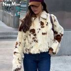 Neo Mint Chic Street Girls Cow Print Fur Coat Women 2025 Winter New Brand Fashion Warm Faux Fur Jacket Autumn Iconic Streetwear - Matrix Studios