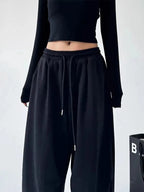 Y2K Harajuku Wide Leg Sweatpants Women Streetwear Baggy Oversize Gray Sports Pants High Waist Drawstring Casual Joggers Trousers - Matrix-studios.com