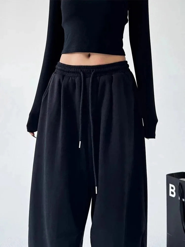 Y2K Harajuku Wide Leg Sweatpants Women Streetwear Baggy Oversize Gray Sports Pants High Waist Drawstring Casual Joggers Trousers - Matrix-studios.com