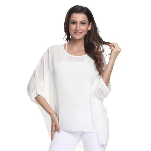 BHflutter White Blouse Shirt Women Fashion Batwing Casual Summer Tops Tees Ladies Print Chiffon Blouses Streetwear Plus Size - Matrix-studios.com