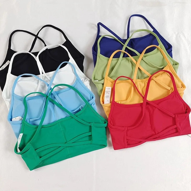 Colorful Strappy Yoga Bra with Sexy Criss Cross Back - Light Support, Quick Dry, Perfect for Summer Workout & Layering - Matrix Studios