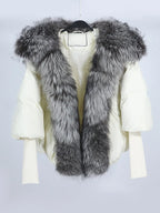 Loose Natural Real Fox Fur Collar Coat Thick New European Fashion White Duck Down Jacket Winter Women Warm Luxury Outerwear - Matrix Studios