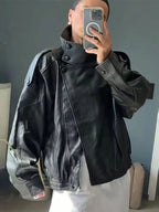 HH Autumn Faux Leather Jacket For Women Casual Solid Long Sleeve Zipper Pu Leather Coats New Fashion Female Streetwear - Matrix Studios