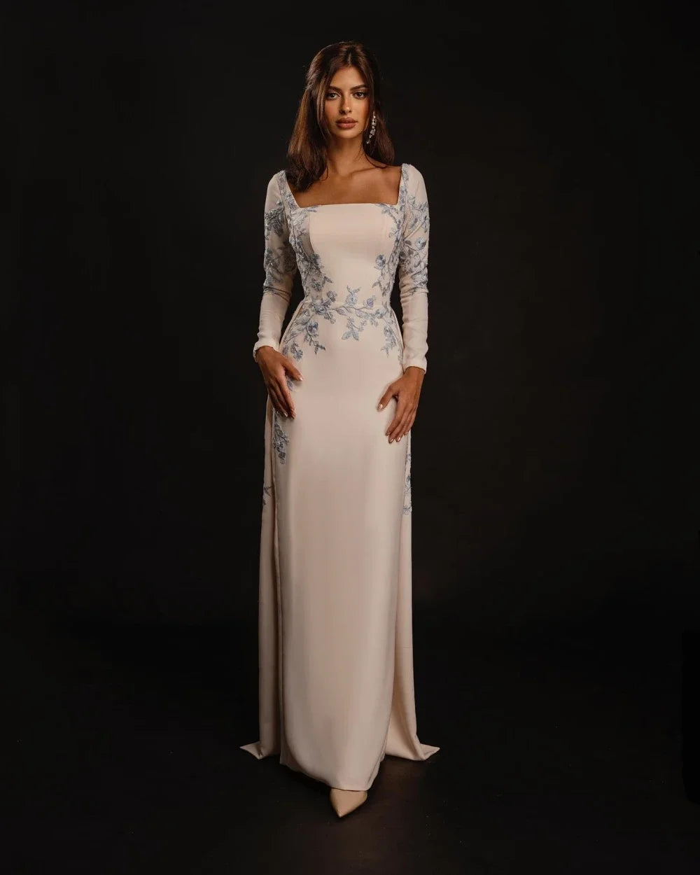 Customized Prom Dresses Exquisite Square Sheath Evening Embroidery Flower Vertically Satin Formal Occasion Gown فساتين - Matrix Studios
