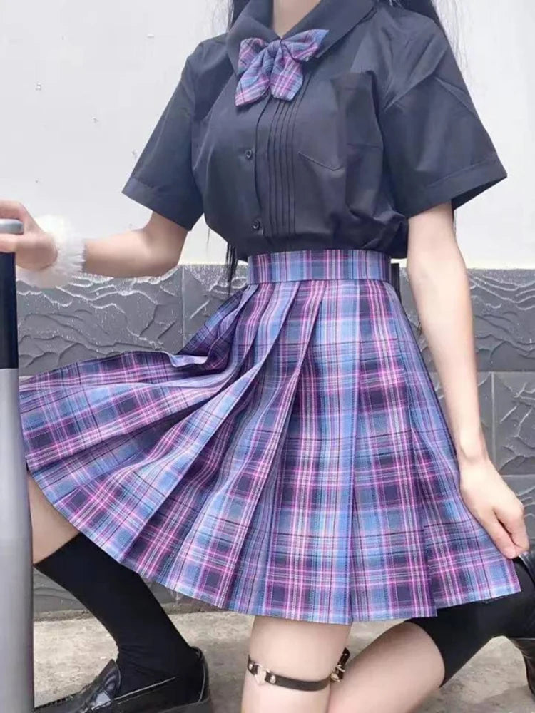 ZOKI Plaid Women Pleated Skirt Bow Knot Summer High Waist Preppy Girls Dance Mini Skirt Cute A Line Harajuku Sexy Japan Faldas - Matrix-studios.com