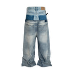 CUT-UP Double-layer Double Waist Patchwork Baggy Jeans for Men and Women Straight Casual Loose Denim Trousers Oversized - Matrix Studios