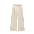 MUJER 2025 Wide Leg Pants for Women High Waist Baggy Pants Woman Summer Pleated Loose Pants Women Streetwear Tied Woman Trousers