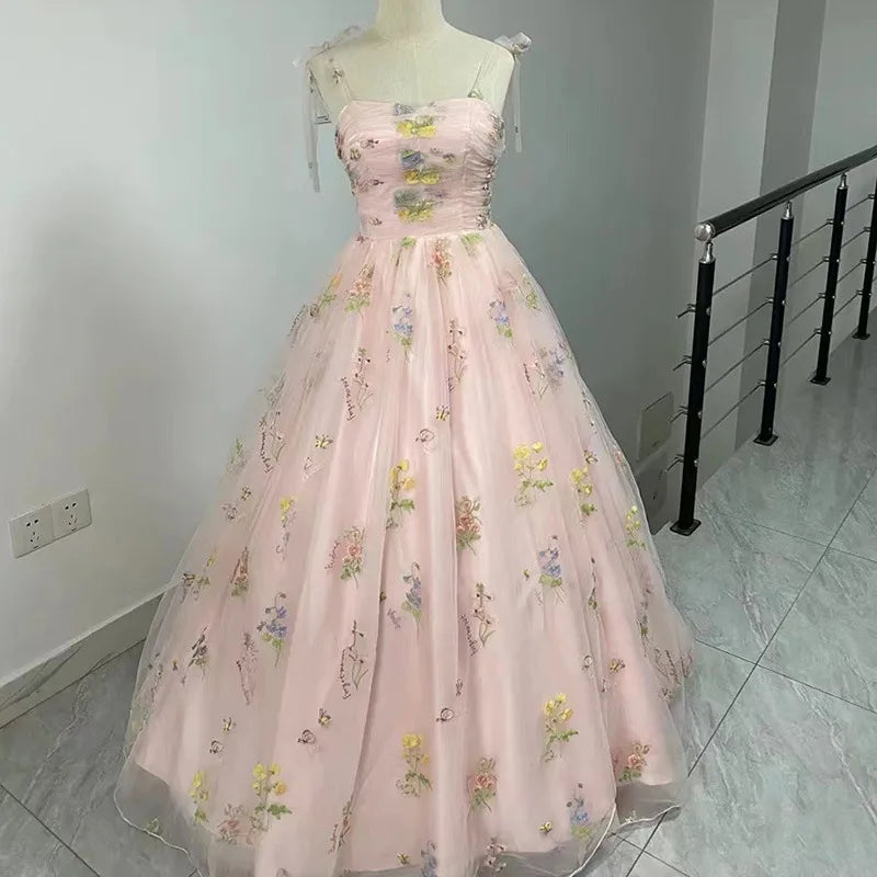 Luxury Floral Embroidery Long Prom Evening Wedding Shooting Dresses Women 2025 Summer Party Formal Occasions Reception Dress - Matrix-studios.com