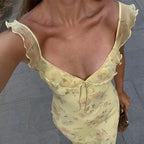 Cryptographic Summer Floral Print Plunge Maxi Dress Outfits Sexy Backless Fairy Sun Dresses Vacation Beachwear Vestido Coquette - Matrix-studios.com