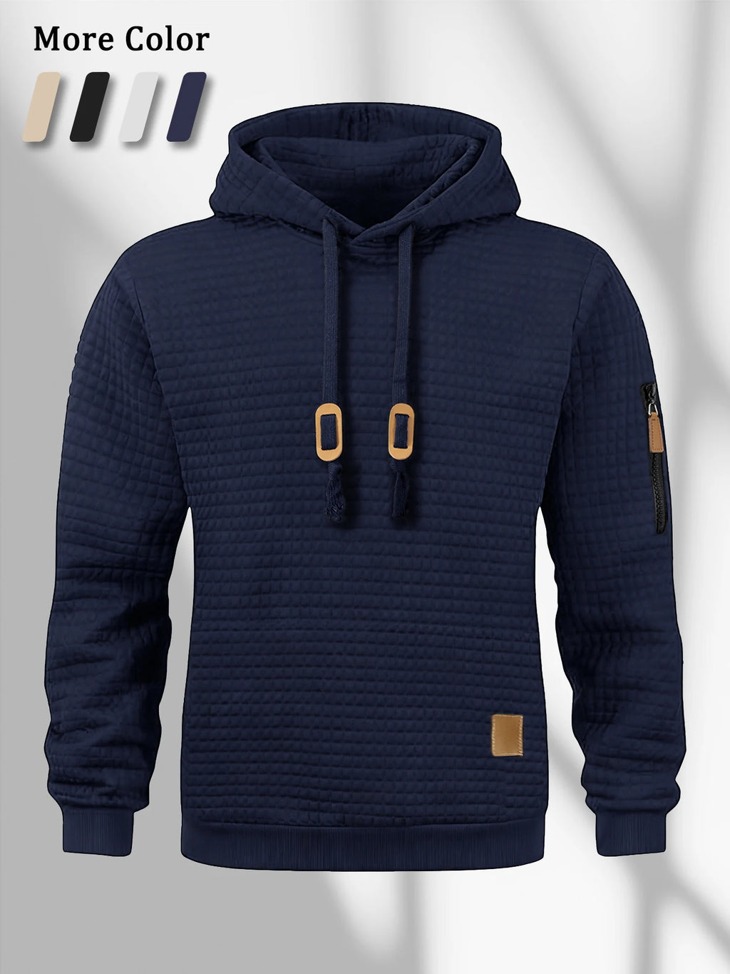 New Autumn Men's Hoodie Waffle Pattern Long Sleeve Sweatshirt Solid Color Casual Warm Pullover Outdoor Sportswear Men's Clothing - Matrix Studios