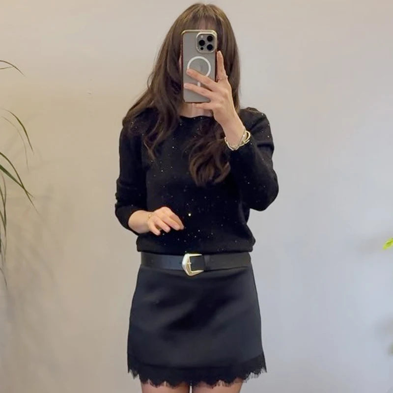 HXAO Satin Lace Skirt Shorts Women's Skirt Sexy Mini High-Waist Culottes Elegant Pencil Skirt Pant Ladies Fashion Party Culottes - Matrix-studios.com