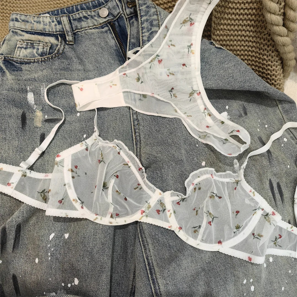 Fashion Floral Prints Women Lingerie Set Fashion Sexy Lace Bra French Ultra Thin Breathable Intimates Bralette Soft Underwear - Matrix Studios