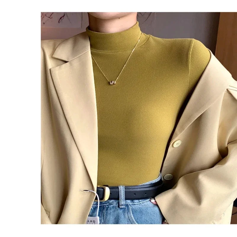 2025 New Knitted Half-turtleneck Pullovers Women Bottom Shirts Sweater Jumper Elegant Korean Fashion Long-sleeved Tops Knitwear - Matrix Studios
