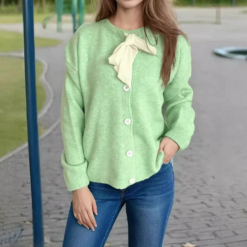 2024 New Bow Tie Tied Sweater Women Sweet Lovely Commuter Knitted Cardigan Female Fashionable Casual Trend Sweaters Coat - Matrix Studios