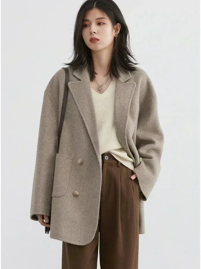 CHIC VEN Women's Woolen Coats Loose Casual Double Breasted Retro Double-sided Jacket Office Lady Outerwear Autumn Winter 2026 - Matrix-studios.com