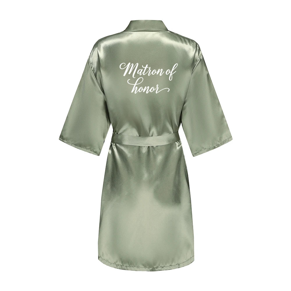 Women's Satin Robe Silk Kimono Bathrobe Pure Short Sexy Sleepwear Bridesmaid Bride Party Robes Grass Green