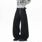 IEFB Korean Style Men's Jeans Solid Color Metal Buckle Casual Streetwear Straight Wide Leg Loose Male Denim Pants Fashion 9X270 - Matrix Studios